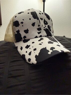 Ponytail Black and White Cow Print Trucker Hat